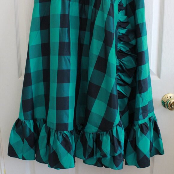 Vintage Coco of California Plaid Check Ruffle Midi Swing Dress Green Black - Picture 5 of 12